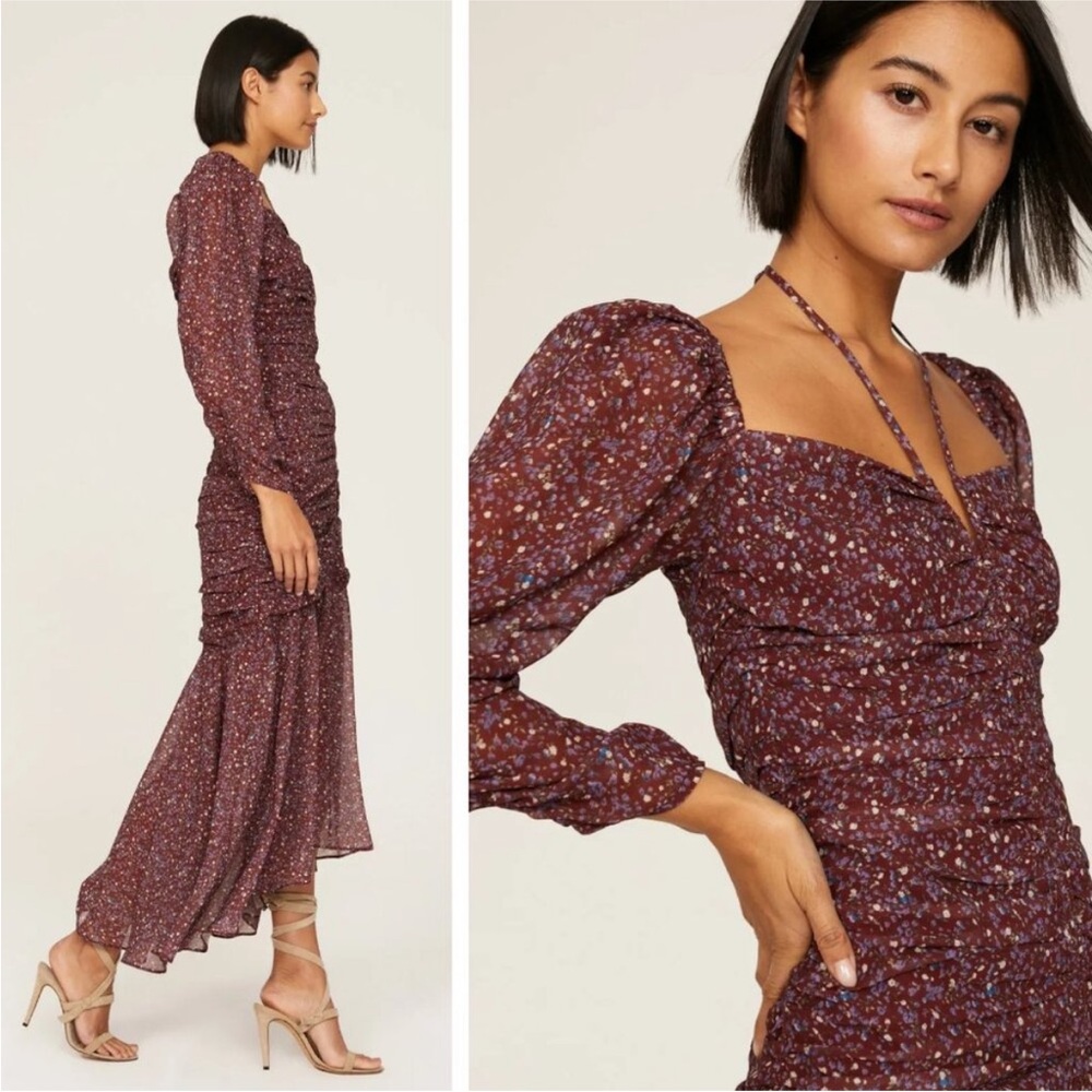 Astr The Label Athena Ruched Chiffon Midi Dress - Size L